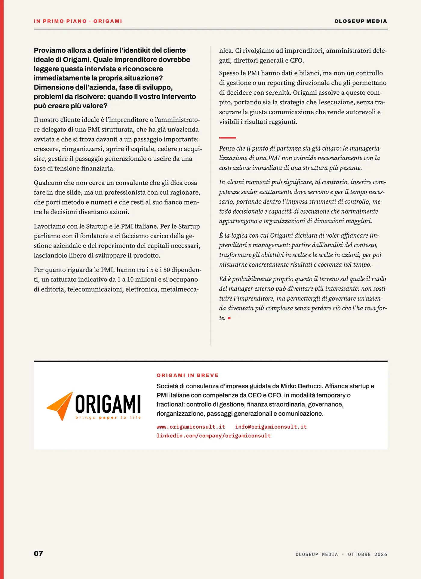 ORIGAMI In Primo Piano Intervista a Mirko Bertucci, pagina 7